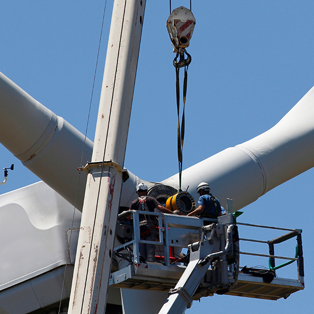 Wind turbine being repaired